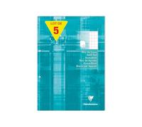 Clairefontaine 5810Cpack Un lot de 5 Blocs de Cours Encollés Perforés Turquoise - A4 21x29,7 cm - 200 Pages Quadrillé 10x10 avec Marge - 90 g - Couverture Carte Pelliculée