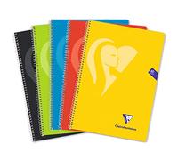 Clairefontaine 596953C - Mimesys cahier spiralé polypro Folio 21,5x31cm 160p Q.4x4 + marge couleurs VIVES - couleur aléatoire