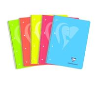 Clairefontaine 598723C - Mimesys NEON cahier spiralé polypro 22,5x29,5cm 240p Q.5x5 cadré perfo. 4 trous 5 couleurs de bandes couleurs FLUO assorties