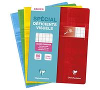 Clairefontaine 63796C - Cuaderno grapado con deficiencias visuales, 17 x 22 cm, 96 pág, grandes baldosas negras, 2,5 mm, ampliado 10/10, papel blanco 90 g, tapa tarjeta con película, color aleatorio