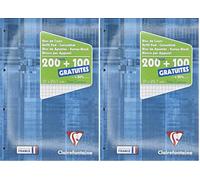 Clairefontaine 65816C - Un bloc de cours encollé grand côté 300 pages (200 + 100 gratuites) 90g, perforé 4 trous et petits carreaux, couverture carte pelliculée, Bleu électrique (Paquete de 2)
