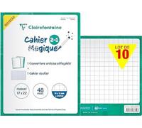 Clairefontaine 66710Cpack Un - Lote de 10 cuadernos mágicos grapados, 17 x 22 cm, 48 páginas cuadriculadas 10 x 10 mm con margen, papel blanco 90 g, mantas pizarra doble cara borrable en seco