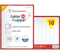 Clairefontaine 66751Cpack - Lote de 10 cuadernos mágicos grapados, 17 x 22 cm, 48 páginas grandes azulejos - Papel blanco 90 g - Cubiertas pizarra doble cara borrable en seco