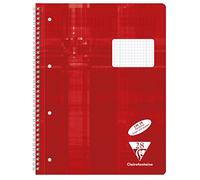 Clairefontaine 68252Cpack - Paquet de 5 cahiers scolaires DIN A4+ 22,5x29,7 cm, 160 pages, 90g, Réglure 28 petits carreaux en continu avec 2 marges, perforé 4 trous, reliure intégrale, rouge, 1 paquet