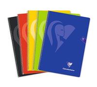 Clairefontaine 696953C - Mimesys cahier spiralé carte souple Folio 21,5x31cm 160p Q.4x4 + marge couleurs VIVES - couleur aléatoire