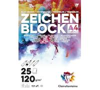 Clairefontaine 70525B - Bloc Pegado Papel de Dibujo A4 21x29,7 cm 120g - 25 Hojas de Papel de Dibujo Blanco de Grano Muy Ligero - Ideal para l'Ilustración