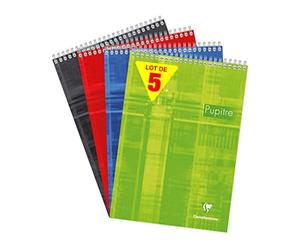 Clairefontaine 8151C - Bloc de espiral (5 unidades, A4, 90 g, 80 hojas), varios colores