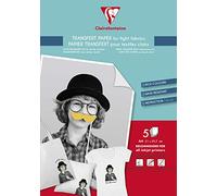 Clairefontaine 84308C - Une pochette de 5 feuilles de papier transfert jet d'encre 21x29,7 cm (pour textiles clairs)