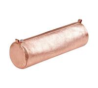 Clairefontaine 8687C - Trousse Scolaire Cuirisé Ronde Ø5,5x22 cm en Véritable Cuir irisé, Cuivre
