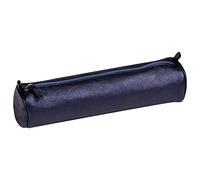 Clairefontaine 8694C - Trousse Scolaire Cuirisé Ronde Ø5,5x22 cm en Véritable Cuir irisé, Pétrole