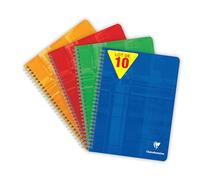 Clairefontaine 8722Cpack Un - Lote de 10 cuadernos de espiral (17 x 22 cm, 100 páginas, papel blanco, 90 g, fundas para tarjetas con película, colores surtidos aleatorios