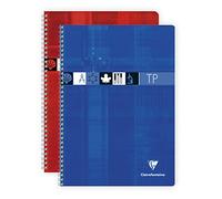 Clairefontaine 8937C - Un cahier à spirale de travaux pratiques 80 pages 21x29,7 cm grands carreaux 90 g et unies blanches 125 g, couverture carte pelliculée couleur aléatoire