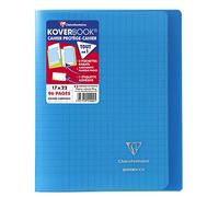 Clairefontaine 951402C - Un paquet de 10 cahiers piqués Koverbook 96 pages 17x22 cm 90g grands carreaux, couverture polypro (plastique) transparente, Bleu