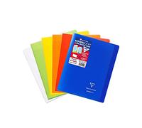 Clairefontaine 951460AMZC Lot de 6 Cahiers Agrafés Koverbook - 17x22 cm - 96 Pages Grands Carreaux - Papier Blanc 90 g - Couverture Polypro (Bleu Marine, Vert, Rouge, Jaune, Orange, Incolore)