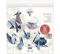 Clairefontaine 95368C - Kit de 60 hojas de papel origami de 70 g/m², 3 formatos: 10 x 10 cm, 15 x 15 cm, 20 x 20 cm + paso a paso, 4 modelos diferentes, con 5 ilustraciones diferentes, animales
