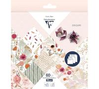 Clairefontaine 95371C - 60 Hojas de Papel Origami 70g/m², 3 Tamaños: 10x10cm, 15x15cm, 20x20cm, 10 Patrones de Colores Surtidos (2 Hojas por Tamaño), Ocio Creativo para Adultos, Flores Secas