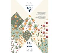Clairefontaine 95547C - Bloc de papel impreso con 20 hojas de vitaminas, diseño navideño, A4 (21 x 29,7 cm), 160 g/m², 2 hojas de etiquetas, idea creativa con plantilla para ocio
