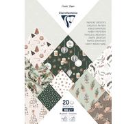 Clairefontaine 95548C - Bloc de 20 Feuilles à Motifs Noël Cosy Format A4 (21x29,7cm) 160g/m² + 2 planches d'étiquettes à découper + Idée Créative - Papier Scrapbooking Loisirs Créatifs