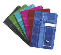 Clairefontaine 9596C cuadernos de tela encuadernados, 9 x 14 cm, forrados, 90 g, 96 hojas, colores surtidos, paquete de 5