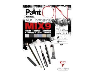 Clairefontaine 960067C - PaintON MIX9 Bloc encolado multitécnica - 27 Hojas Papel de dibujo multitécnica - Surtido con 9 Papeles x 3 Hojas - A6 10,5 x 14,8 cm 250g
