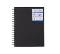 Clairefontaine 960082C Cuaderno con espiral microperforada Goldline - 40 hojas Papel de dibujo multitécnico blanco - 17,8 x 25,4 cm 250 g - Formato vertical - Tapa dura negra Imitación de lienzo