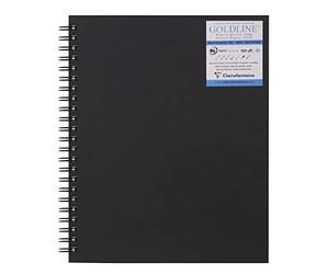 Clairefontaine 960084C Libreta Espiral Micro-perforé Goldline - 40 Hojas Papel de Dibujo Multi-técnica Blanco - 22,9x30,5 cm 250g - Formato Vertical - Cubierta Rígida Negra Imitación Tela