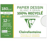 Clairefontaine 96144C - Estuche de Dibujo Escolar - 12 Hojas Papel de Dibujo Blanco con Grano 100% Reciclado - 24x32 cm 180g - Ideal para Artes Plásticas