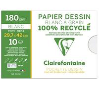 Clairefontaine 96145C - Carpeta de Dibujo Escolar - 10 Hojas de Papel de Dibujo Blanco con Grano 100% Reciclado - A3 29,7x42 cm 180g - Ideal para las Artes Plásticas