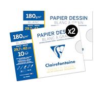 Clairefontaine 96185AMZC - Un lot de 2 Pochettes Dessin Scolaire - 10 Feuilles Papier Dessin Blanc à Grain - A3 29,7x42 cm 180g - Idéal pour les Arts Plastiques