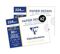 Clairefontaine 96186AMZC - Un lote de 2 Carpetas Dibujo Escolar - 10 Hojas de Papel de Dibujo Blanco con Grano - A3 29,7x42 cm 224g - Ideal para las Artes Plásticas
