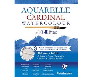 Clairefontaine 96195C - Bloc de dibujo vertical para acuarela (2 tipos de grano, 24 x 30 cm, 10 páginas, 300 g, hojas encoladas), color blanco