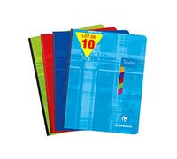 Clairefontaine 9626C Cahiers de textes relié tissu 17x22cm séyès 90g 72 feuilles Coloris Assortis Lot de 10