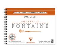 Clairefontaine 96352C Álbum Espiral Fontaine - 12 Hojas de Papel Acuarela Blanco 100% Algodón Grano Satinado Calidad Profesional 19x26 cm 300g