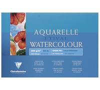 Clairefontaine 96452C Bloc encolado 4 Lados Etival - 25 Hojas Papel Acuarela Blanco 100% Celulosa Grano Fin Calidad Estudio 12x18 cm 200g