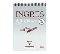 Clairefontaine 96478C Ingres Pastel Espiral Bloc - 100 Hojas Ingres Laid Ivory Paper - A3 29,7 x 42 cm 80g - Ideal para dibujar a lápiz, tiza roja o carboncillo