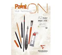 Clairefontaine 96535C Bloc Collé PaintON Multi-techniques - 40 Feuilles Papier Dessin Multi-techniques au Grain Très Léger - Blanc - A2 42x59,4 cm 250g
