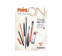 Clairefontaine 96537C - Un bloc encollé de papier dessin Paint'On 40 feuilles 21x29,7 cm 250g, Blanc - Paquet de 4 blocs