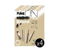 Clairefontaine 96540C - Bloque de pegamento multitécnico de PaintON - 30 hojas - Dibujo multifunción de grano ligero - Natural - A4 21 x 29,7 cm 250 g - Paquete de 4 bloques