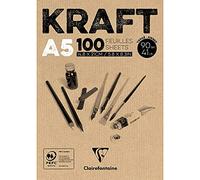 Clairefontaine, 96544C, Bloc de Papel Kraft, 100 Hojas, A5, Papel Verjurado Kraft , Marrón, 14,8 x 21 cm, 90gr, Papel de Doble Cara para Esbozar y Dibujar, Marrón Kraft