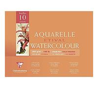 Clairefontaine 96570C Bloc Encollé 4 Côtés Etival - 10 Feuilles Papier Aquarelle Blanc 100% Cellulose Grain Fin Qualité Étude 18x24 cm 300g