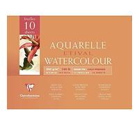 Clairefontaine 96572C Bloc Encollé 4 Côtés Etival - 10 Feuilles Papier Aquarelle Blanc 100% Cellulose Grain Fin Qualité Étude 30x40 cm 300g