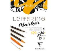 Clairefontaine 96582C - Bloc Pegado Lettering A3 29,7x42 cm190g - 15 Hojas de Papel Vitela Clairefontaine Extra Blanco y Liso - Ideal para el Lettering