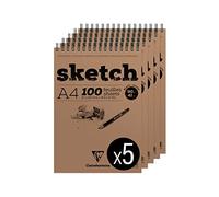 Clairefontaine 96604C - Bloc de papel con diseño de espiral, 100 hojas de papel de dibujo blanco de grano muy ligero, tamaño A4, 21 x 29,7 cm, 90 g, 5 bloques