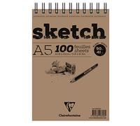 Clairefontaine, 96606C, Bloc de espiral, Papel para bocetos, 100 hojas extraíble, Papel de dibujo blanco de grano muy ligero, A5 (14,8 x 21cm), 90 gr