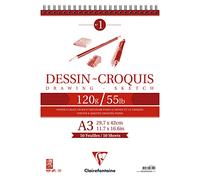 Clairefontaine 96612C Croquis - Bloc de dibujo (doble espiral, práctico para bocetos, DIN A3, 29,7 x 42 cm, 50 hojas, 125 g), color blanco