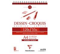 Clairefontaine 96614C - Bloque espiral con cabecera - 50 hojas de papel de dibujo de grano muy ligero - A4 21 x 29,7 cm 120 g - Paquete de 5 bloques