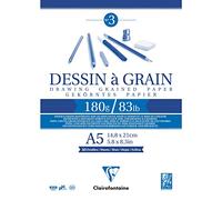 Clairefontaine Bloc encolado 96626C – Papel de dibujo con grano marcado, 30 hojas A5 180 g