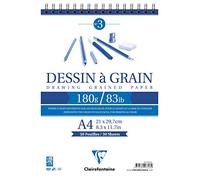 Clairefontaine 96628C Bloc Spiralé en-tête Papier Dessin à Grain - 30 Feuilles Papier Dessin au Grain Marqué - A4 21x29,7 cm 180g