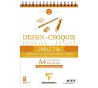 Clairefontaine 96674 C - Bloc de dibujo (Croquis Dibujo de doble espiral (papel Sketch de formato DIN A4, 21 x 29,7 cm, 35 hojas, 160 g), color blanco