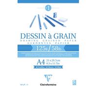 Clairefontaine 96684C - Bloc de papel encolado de grano - 40 hojas - Dibujo de grano marcado - A4 21 x 29,7 cm, 125 g, para dibujo de lápiz, fieltro y Fusano, paquete de 5 bloques